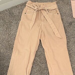 Forever 21 Cream Paperbag Waist Wide Leg Pants